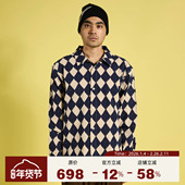 PLEASURES 高街全棉复古纽扣休闲外套 男女同款 菱格拼色长袖 衬衫