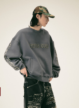 THUG CLUB 韩国先锋品牌 25FW 街头硬核火焰圆领卫衣