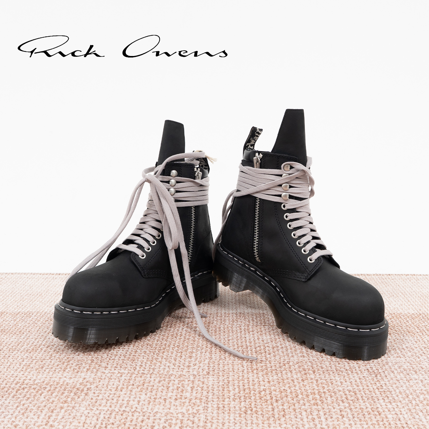 RICK OWENS X DR. MARTENS  RO联名FW26哑光磨砂牛皮革厚底钢头靴