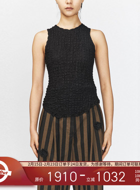 SONG FOR THE MUTE 25SS 女士纯色百搭高街褶皱纹理圆领无袖背心