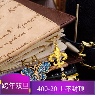 原创欧式 饰 复古金色鸢尾花蓝色滴釉蝴蝶别针手帐手帐本子A567装