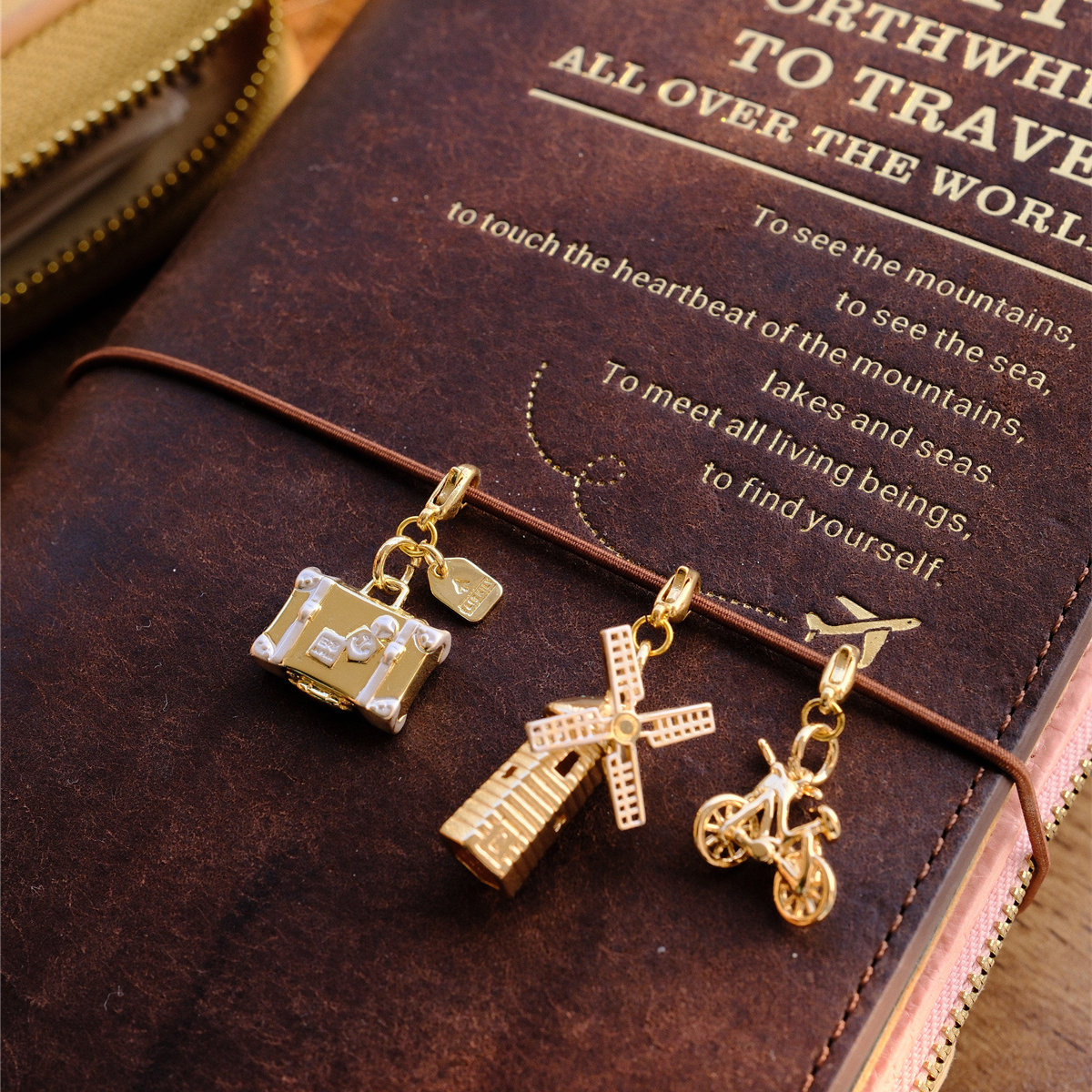 TN绑绳装饰挂件旅行箱风车自行车铜镀金挂件手帐手帐装饰书签
