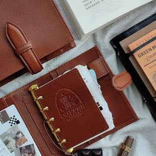 现货手冲咖啡系列复古真皮植鞣咖啡色手帐本活页工作日程本A98765