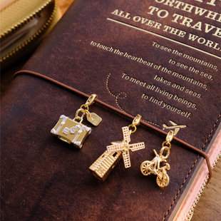 TN绑绳装饰挂件旅行箱风车自行车铜镀金挂件手帐手帐装饰书签