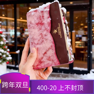原创Margot Fog玫红枫叶活页A6slimA7手工手帐真皮手帐本极限贴边