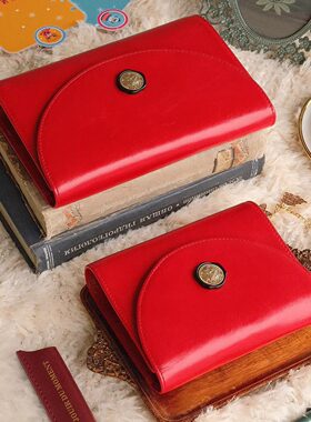 原创现货好运红三折油蜡皮A7A6A5miaA8M5活页手帐欧美风商务本