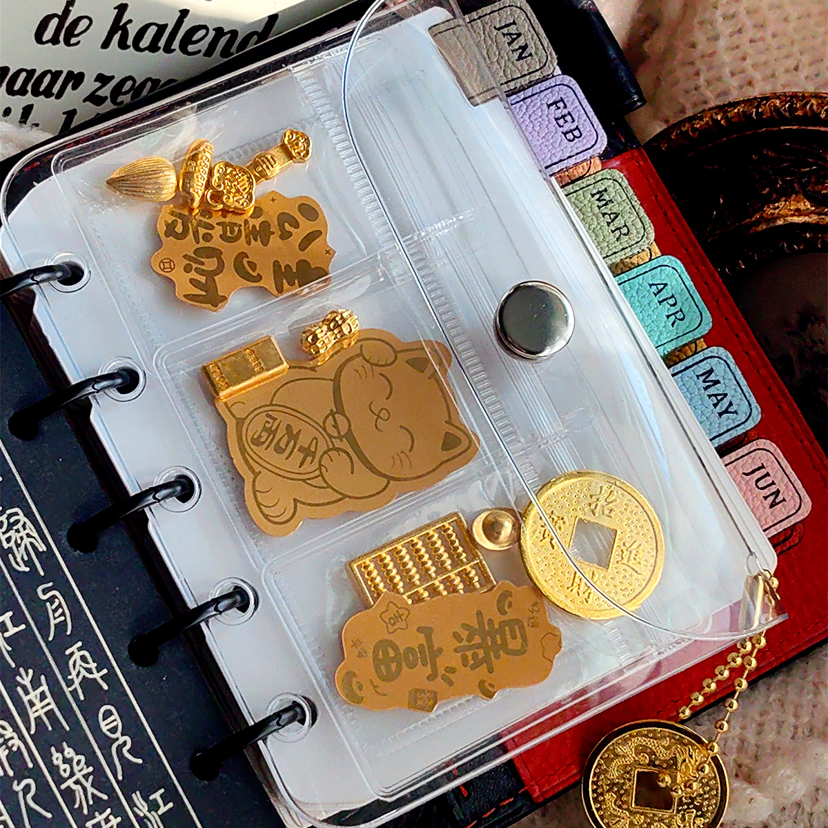 QY吸米米福气袋A7A8M5透明索引五孔活页收纳袋活页手帐卡套PVC