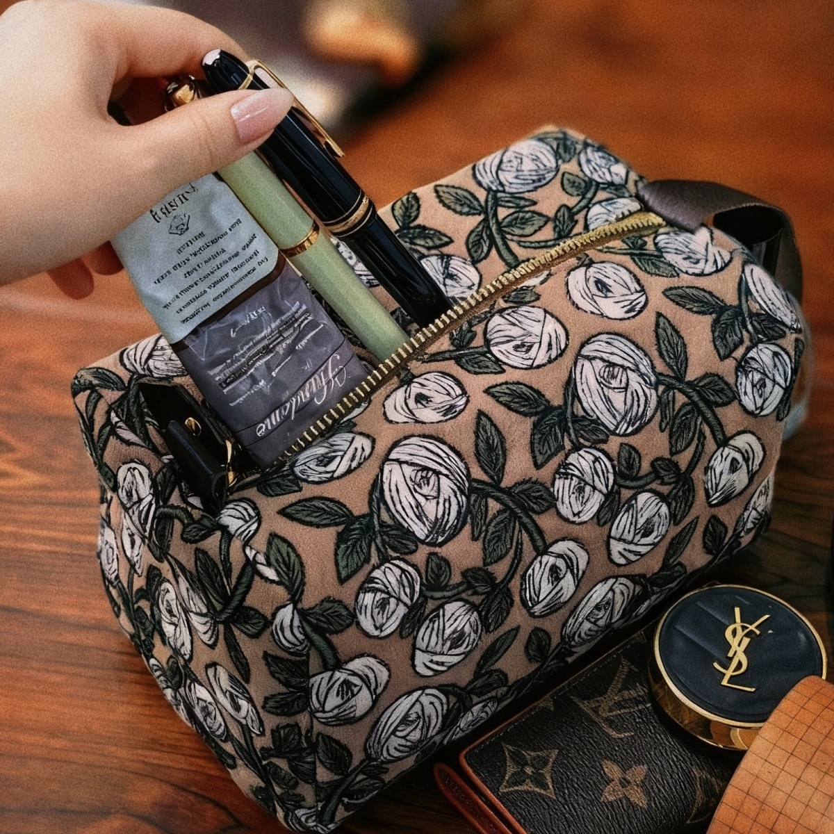 复古重工刺绣提花玫瑰布艺土司包