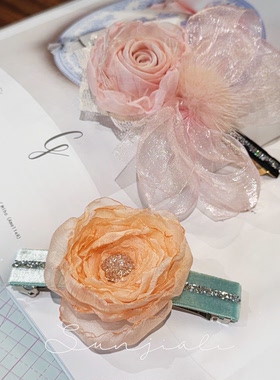 MILKCOCOA韩国设计师新款复古烧边花朵丝带发饰发夹细宽弹簧夹J