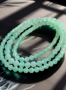 高冰果绿翡翠项链eeui缅甸天然a货翡翠珠链颈链正品老坑浅绿圆珠