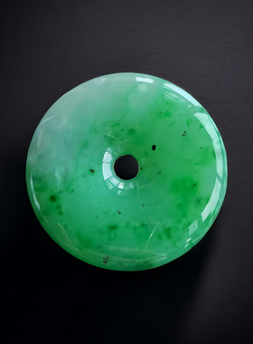 平安扣飘绿吊坠小孩玉扣挂坠16.74正品缅甸天然A货翡翠绿玉石怀古