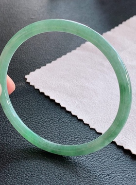 61圈天然翡翠手镯16.67时尚女油青色叮当手镯定制鉴定估价玉镯子