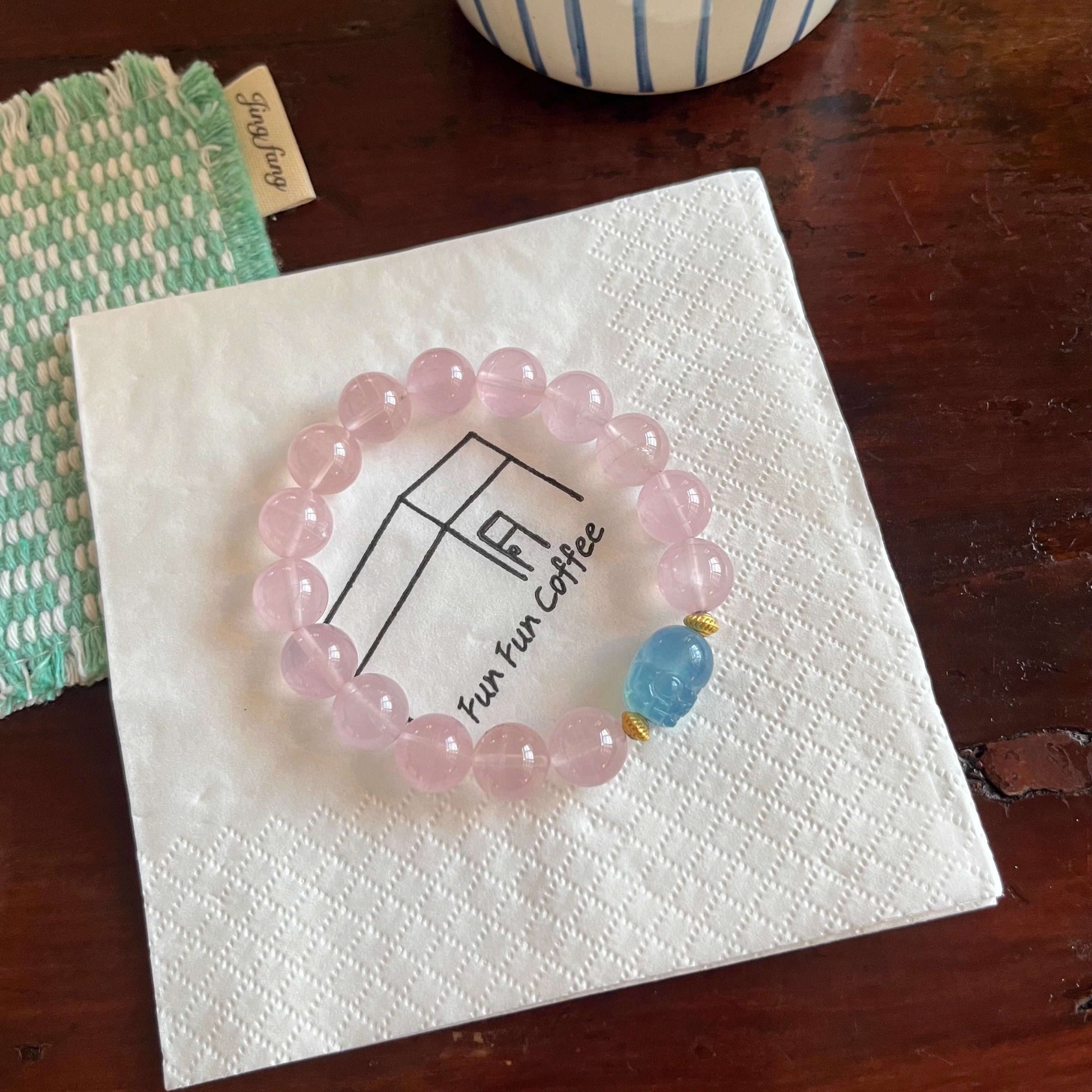 天然莫桑比克粉晶海蓝宝貔貅手链