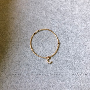 「月半弯」美国进口14k包金月亮白月光石复古百搭lolita手链女