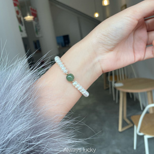 「和田玉珍珠手链」天然面包珍珠简约小清新闺蜜不掉色礼物饰品女