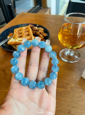 海蓝宝浓郁奶蓝色天然水晶手链女