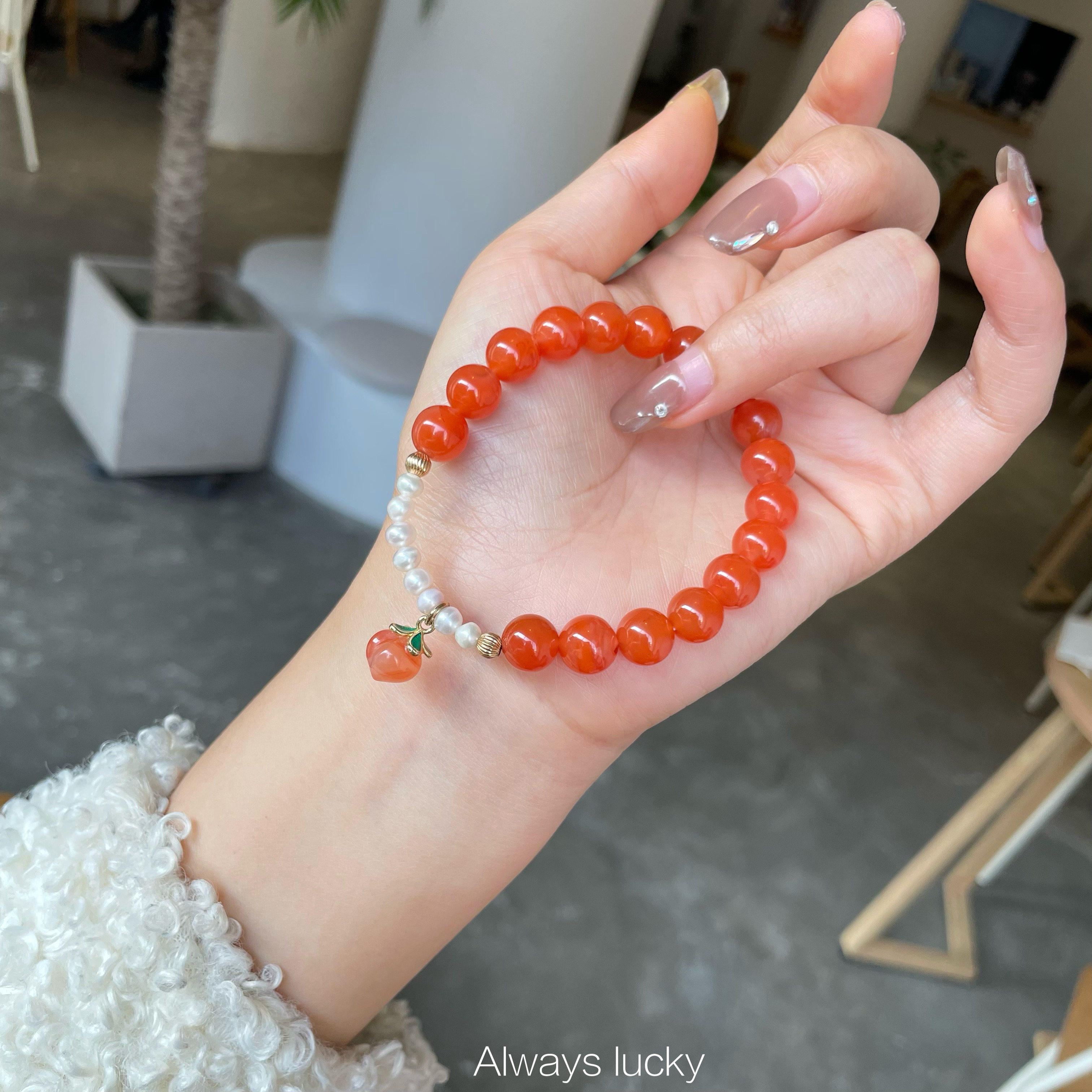 「水蜜桃」原创设计天然南红玛瑙樱桃红少女粉水晶闺蜜甜美手链女