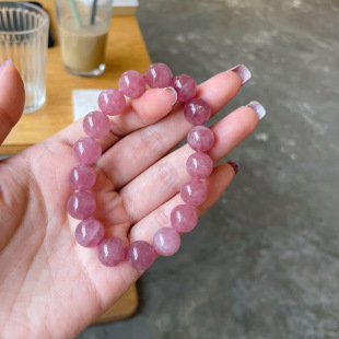 稀有 老矿马粉招桃花水晶天然手串水晶送礼手链女生 浓郁冰梅粉