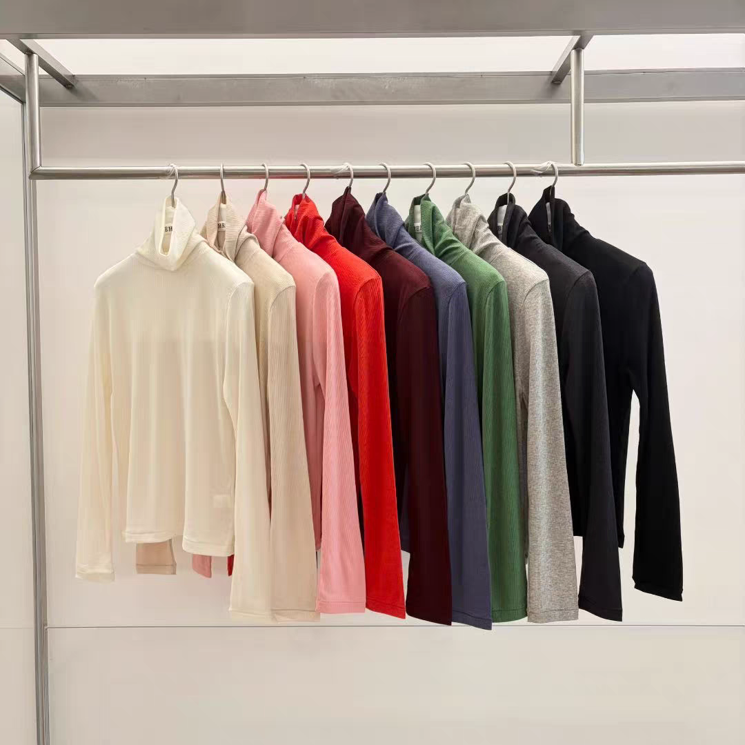 现 韩国东大门Hehr/automne25冬季新款多色高领百搭圆领长袖T恤女