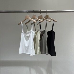 1现 韩国东大门statement简约翻边直筒打底吊带背心女2025夏新款