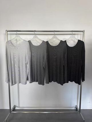 现 25早秋新款韩国东大门tempting慵懒风休闲条纹宽松长袖T恤