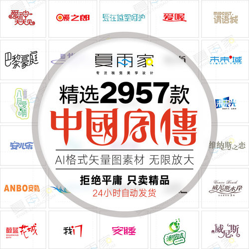 中国字传字体设计AI格式源文件 LOGO标志花型艺术字矢量素材模板 - 封面