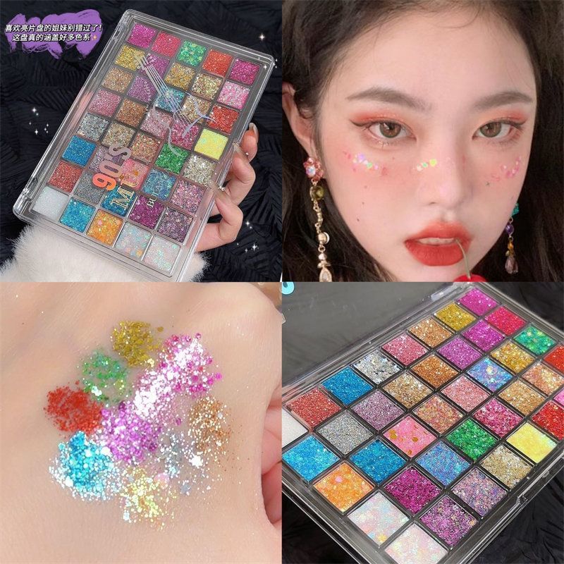 40色亮片眼影盘音乐节演唱会舞台眼妆珠光哑光爆闪学生演出眼影盘