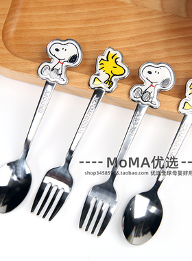 现货日本制史努比Snoopy Peanut儿童可爱不锈钢宝宝叉子勺子
