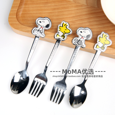 现货日本制史努比Snoopy Peanut儿童可爱不锈钢宝宝叉子勺子