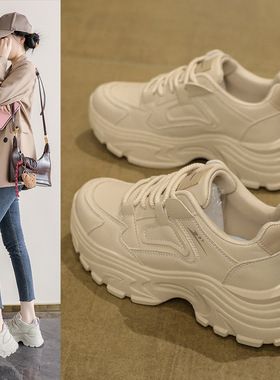 28165老爹鞋女夏2025冬季新款百搭小个子厚底透气休闲运动小白鞋