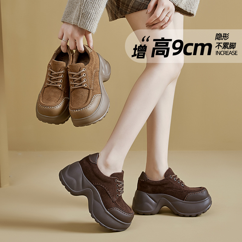 7780-60新款英伦风JK小皮鞋女小个子9cm厚底休闲松糕乐福鞋复古