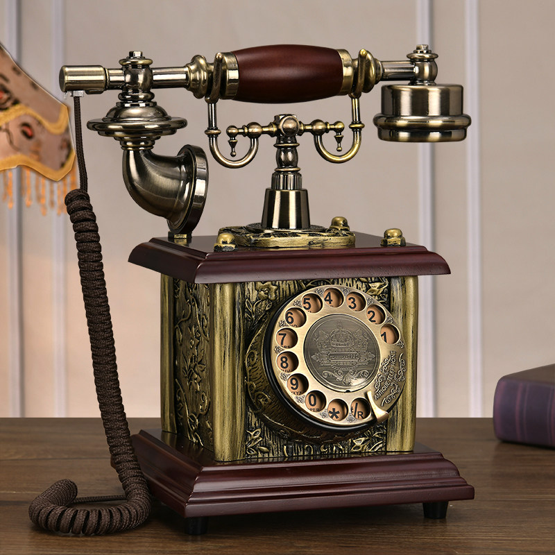 特价老式旋转拨号实木电话机欧式电话仿古电话机复古美式古董座机