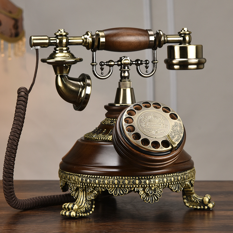 蒂雅菲实木仿古欧式电话机古董复古老式家用固话创意座机电话机