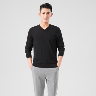 春季新款男士V领60支扬子纱长袖打底衫100澳洲进口美丽诺精细羊毛