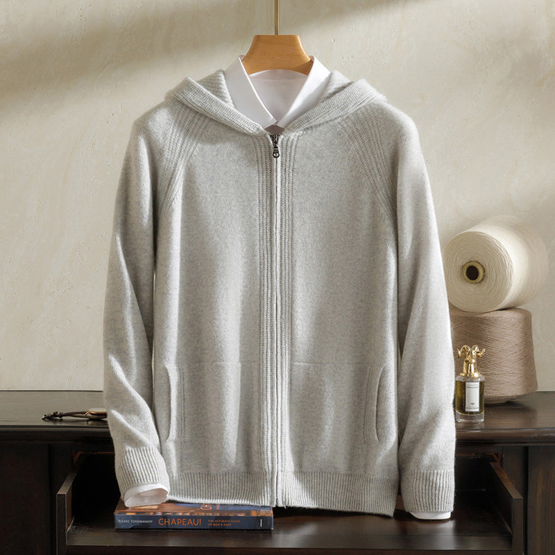 拉链连帽纯色山羊绒纯针织开衫毛衣外套加厚保暖2025秋冬男羊毛衫,男装,羊绒开衫,淘宝优惠券,粉丝福利购,淘宝优惠卷