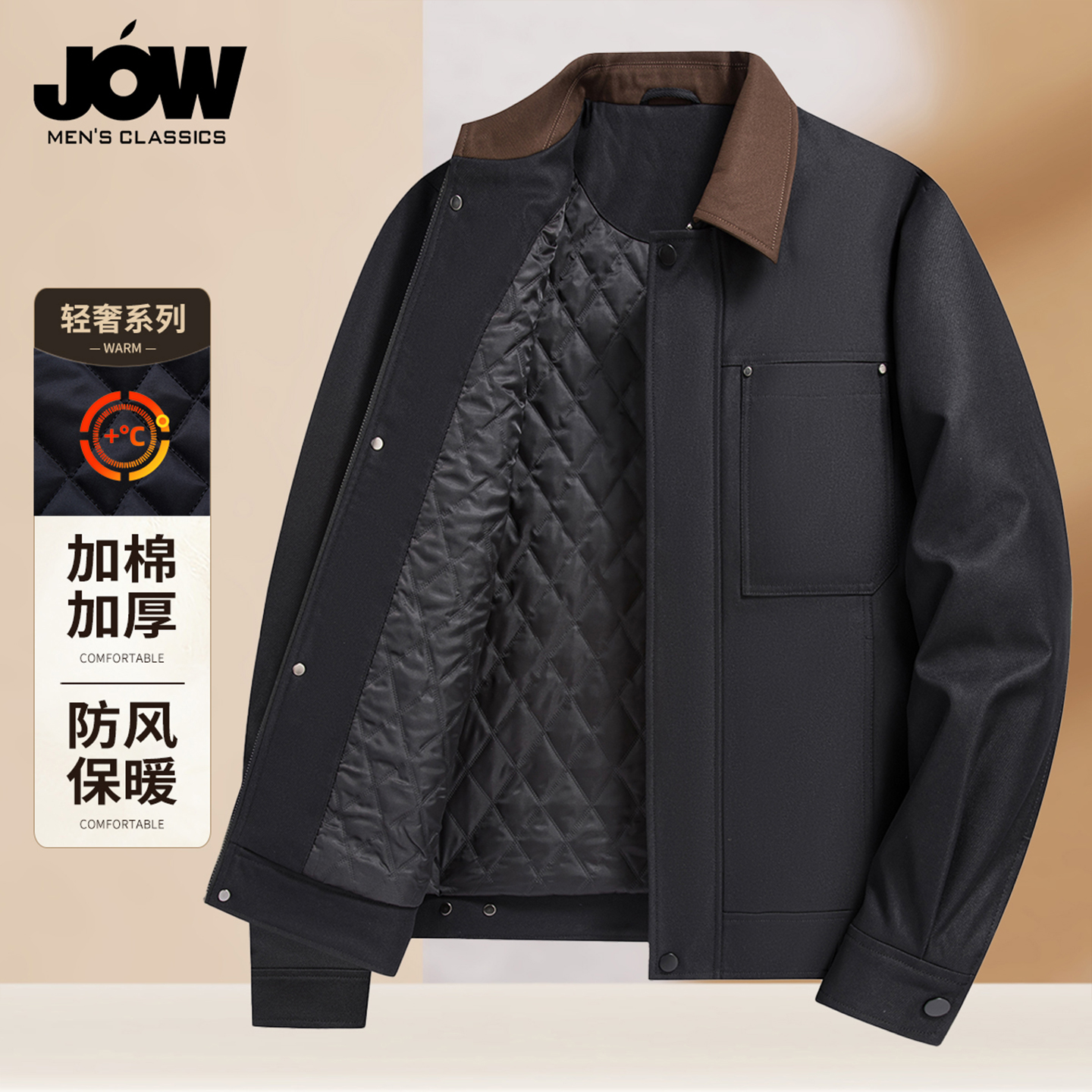 夹棉加厚巴恩风翻领夹克外套男冬