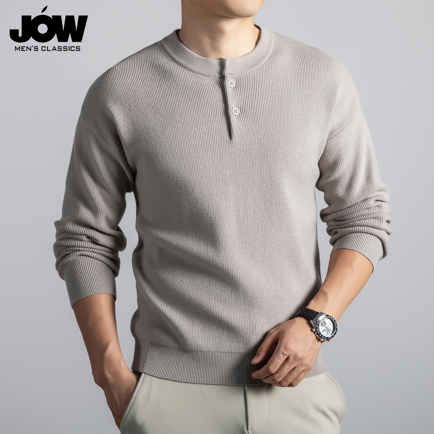 加厚保暖亨利领毛衣男秋冬新款