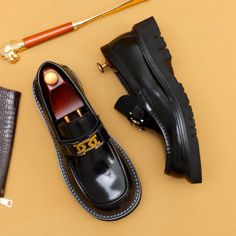 乐福鞋男款2025新款真皮厚底英伦大头皮鞋漆皮亮面豆豆一脚蹬男鞋,流行男鞋,正装皮鞋,淘宝优惠券,粉丝福利购,淘宝优惠卷