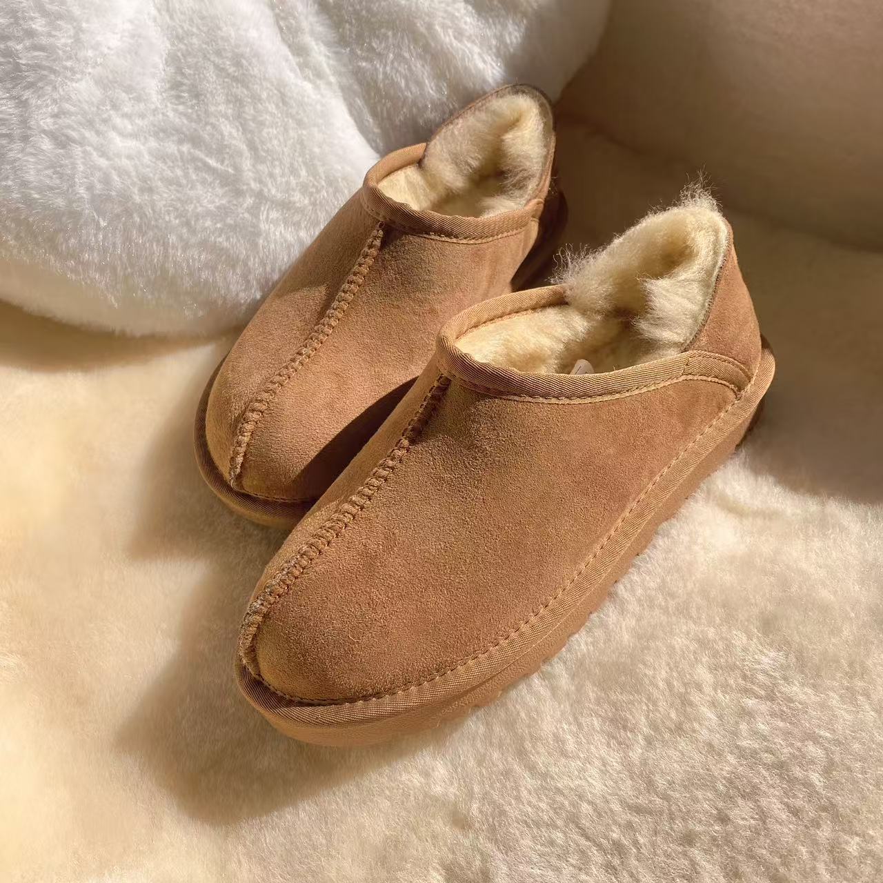 真皮厚底雪地靴女一脚蹬磨砂皮保暖防滑时尚皮毛一体加绒加厚棉鞋