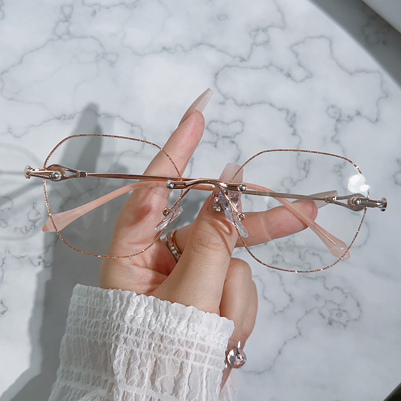 无框切边亮闪闪眼镜框时尚显年轻老花镜潮流女士防蓝光平光镜老人