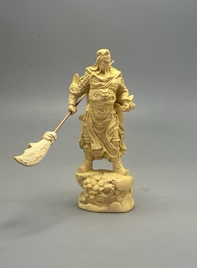 黄杨木雕坐关公实木站像武财神家居办公桌玄关摆件供奉车载装饰品