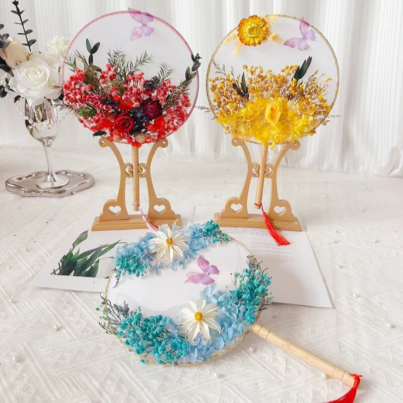 母亲节永生花干花手工diy礼物团扇材料包花艺扇子宫扇团建沙龙活