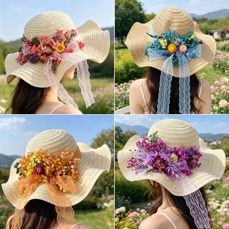 端午节真干花永生花边草帽diy手工制作材料创意装饰沙龙团建礼物