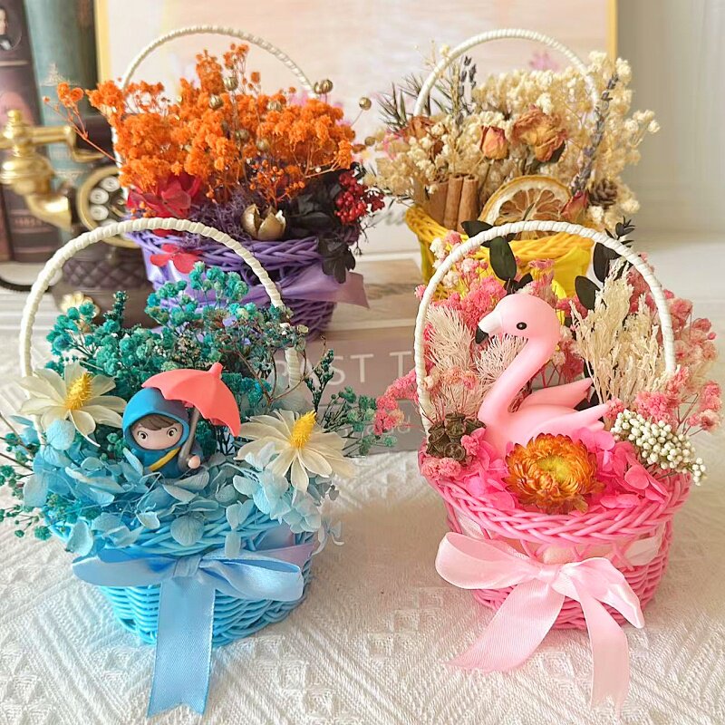 永生花干花手工插花篮子胶水DIY材料包礼物团建花艺课礼物母亲节