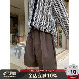 休闲宽松直筒五分裤 白口阳 短裤 韩风多色自带腰带西装 耶加雪菲