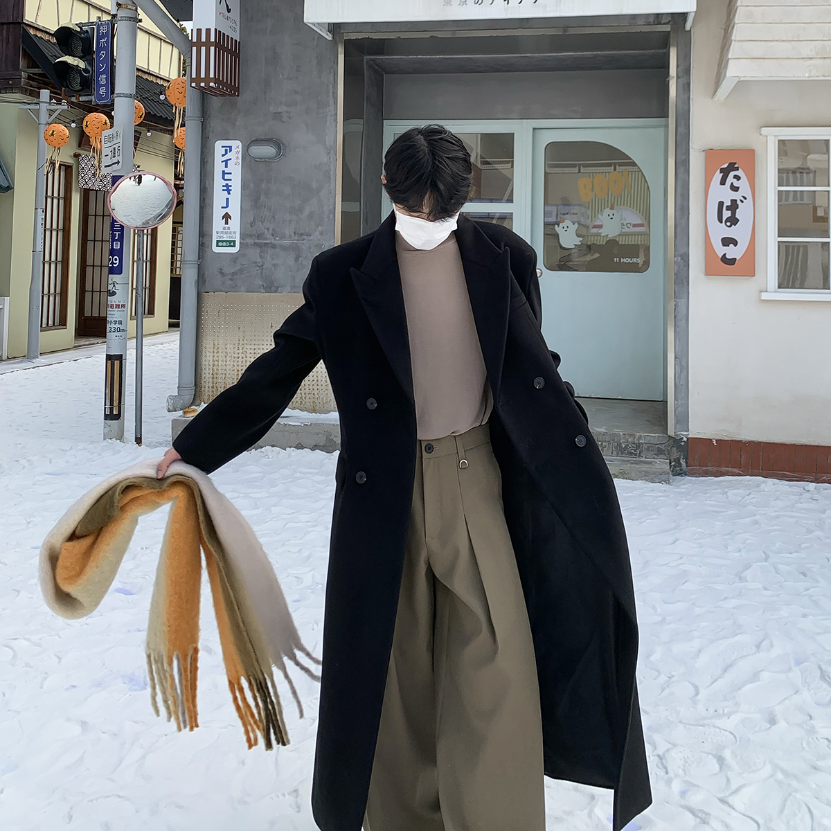 白口阳冬季中长款加厚毛呢大衣