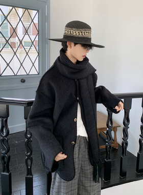 白口阳【卢浮宫】66羊毛 灰色斗篷外套男秋冬中长款加厚宽松大衣