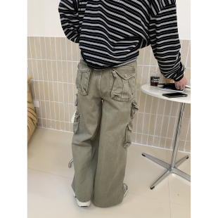 丛林探险家 军绿色宽松多口袋直筒裤 休闲工装 男春夏季 裤 白口阳