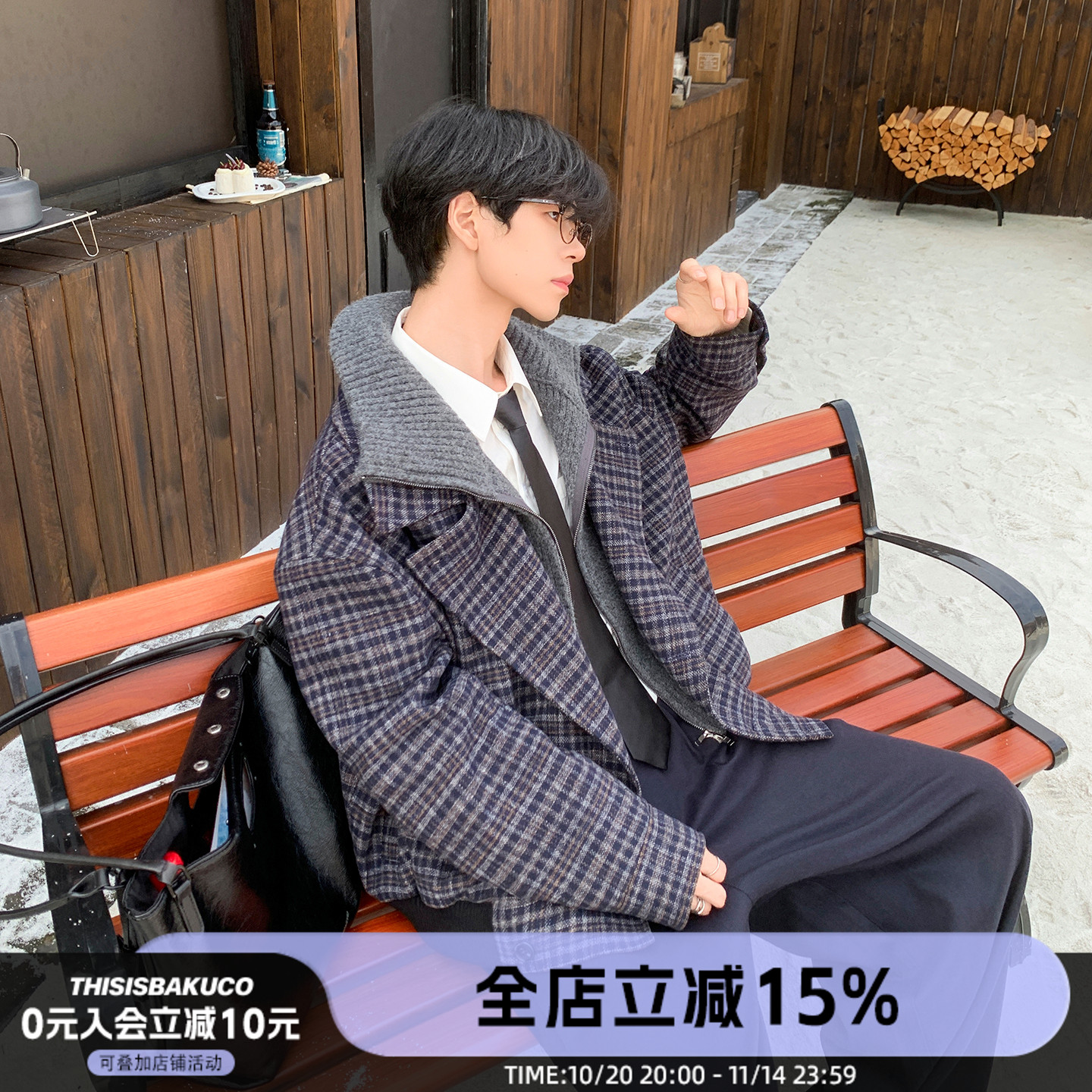 撞色翻领短款夹克加棉加厚