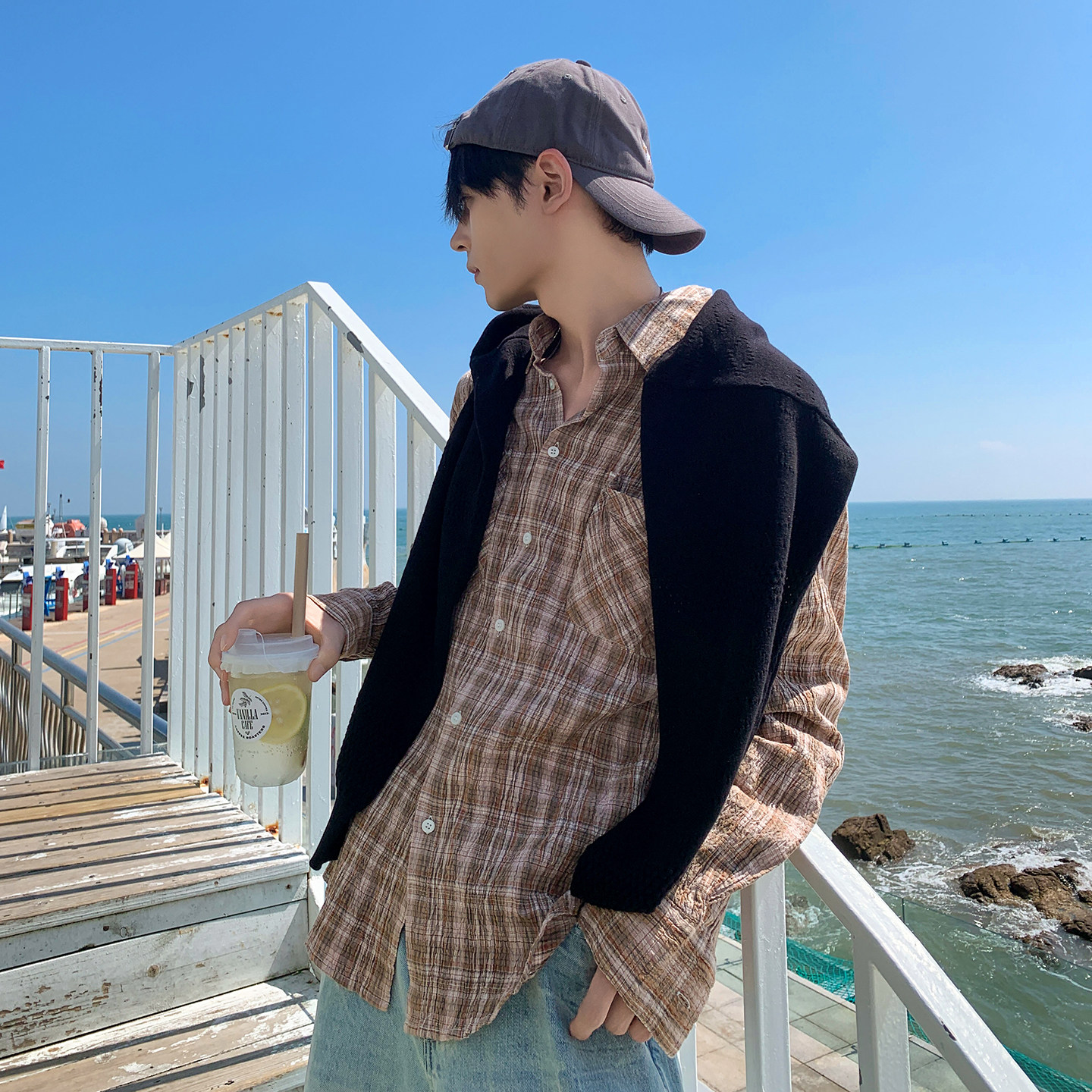 白口阳【秋日麦穗】奶油风高级衬衫皱感文艺格纹打底衬衣秋季新款